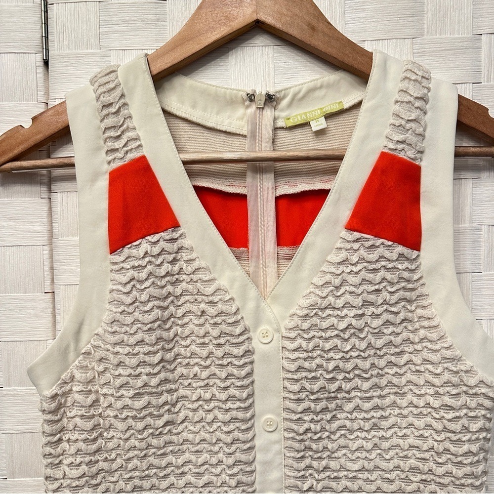 Gianni Bini Womens Colorblock Popcorn Knit Mini Dress Orange Navy Cream Size M - Picture 4 of 11